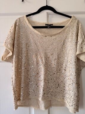 H&M Cream Sequin Short-Sleeve Crop Top